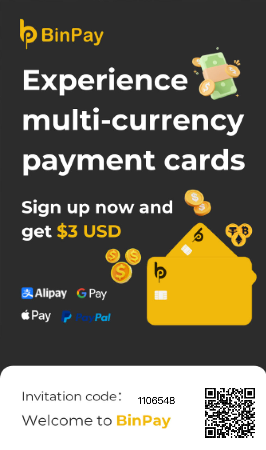 万事达美金U卡Binpay：注册送8美金，支持实体卡、消费免手续费！